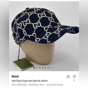 Gucci Navy and Beige Logo Cap